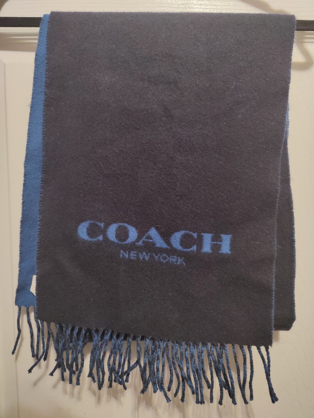 Coach Reversible Dark Navy Scarf with Blue Logo Trim